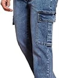 Men's Regular Fit Washed Cargo Jeans with 6 Pockets Stretchable-image-2