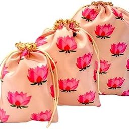 Pichwai Lotus Print Potli Bag for Gifting, Potli Bags for Chocolates, Potli Pouches for Party, Wedding Party Favor Gift Bags (18 x 13 CM) (Pack of 10)-21