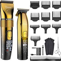 Hatteker Professional Hair Clipper for Men and T Shape Blade Trimmer Kit Cordless Hair Cutting Kit Beauty Kit ipx7 Waterproof (Gold)-image-13