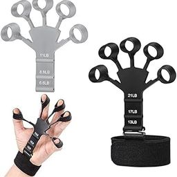 Finger Resistance Band Exercise Trainer, 3 Resistance Levels, Adjustable Wrist Strap, Grey and Black-image-4