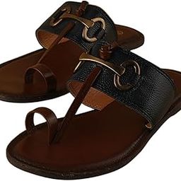Women's Designer Toe-Ring Slip-On Sandals with Antique Metal Horsebit Detail | Ethnic Kolhapuri-Style Faux Leather Chappals for Festive & Daily (Size - 35 to 42)-image-3
