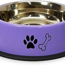 FOURESTA Dog Bowl Round Stainless Steel 600 ml with Paw Bone Printed Food Water Feeding Bowl for Dogs (Purple) Round Stainless Steel Pet Bowl-image-15