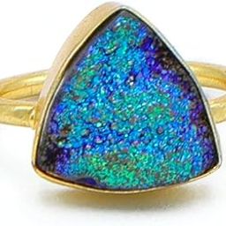 Peacock Drusy Trillion Ring – Unique Multicolor Gemstone Statement Jewelry-image-14