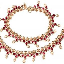 Traditional Gold Plated Kundan Pearl Payal Anklet For Girls & Women (A036Q)-image-20