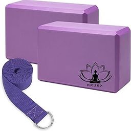 ARJEX Yoga Block Set of 2 And Strap Set- Supportive Latex-Free Eva Foam - Soft Non-Slip Surface with Beveled Edges for Yoga, Pilates, Meditation - Yoga Accessories for Stability, Balance (Multicolour) (Yoga Block & Strap, 9×6×4 in)-image-106