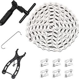 Bike Chain Tool Kit, Single Speed Bike Chain Kit, Chain Breaker and Bike Link Pliers with Hook and 6 Pairs Bike Buckles, Reusable-60