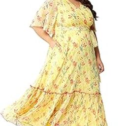 Women's Bohemian V-Neck Flutter Sleeve Chiffon Relaxed Fit Wrap Maxi Dress-image-1