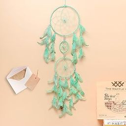 ILU® Dream Catcher with Lights, Wall Hangings, Crafts, Home Décor, Handmade for Bedroom, Balcony, Garden, Party, Café, Decoration, Wedding, Decorative, Green Feathers (17 cm Diameter)-image-87