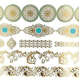 Metallic Temporary Tattoos Golden Silver Color Ancient For Women Girls Size-19x15cm- 1PC.-28