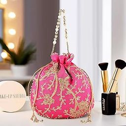 Urbane Home Potli Bags for Ladies & Girls | Women Shagun Pouches for Festive Seasons | Batwa Bag Bridal Purse With Embroidery -Pink-image-21