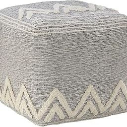 CC Home Furnishings 16" Gray and White Geometric Peaks Tufted Square Pouf Ottoman-18