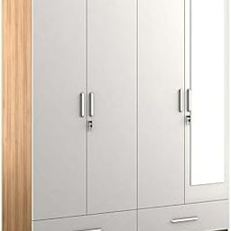 Hexagon Furnitures 4 Door Wardrobe White and Walnut/with Mirror and Drawer-image-38