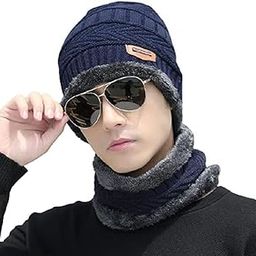 Winter Wool Hats/Cap and Neck Set for Men Knitted Hats, Fleece Wool Hats for Ear Protection Hat-image-90