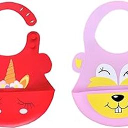 THE LITTLE LOOKERS Silicone Feeding Bib with Adjustable Strap, Waterproof, Easy to Wash, Stain Proof | BPA Free/Soft Material Bibs with Tray/Food Catcher (Red & Pink, Pack of 2)-image-12