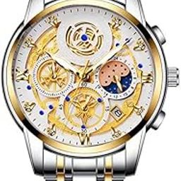 Men's Diamond Chronograph Fashion Watch | Stainless Steel Strap, Calendar, Luminous, Quartz, Waterproof Business Wristwatch-image-70