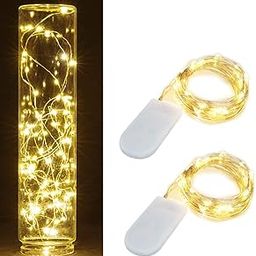 XERGY 20 LED 2 Meter Long Battery Powered Decoration Starry String Lights Operated by 2xCR2032 with Large Beads Copper Wire for DIY Valentine Gift (Warm White) - Pack of 2-10
