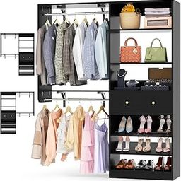 CARTNOVA‚Maximize Closet Space: 5ft Reversible Wood Closet Organizer with 2 Hanging Rods & Adjustable Shelf and Drawer-14