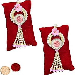 Buyent ® Elegant traditional pearl flower butterfly lumba rakhi for bhabhi chuda rakhi for bhabhi set of 2 with roli chawal-image-86
