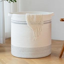 Pillowplay 80L Laundry Baskets-Laundry Hamper,Storage Basket With Handles,Decorative Basket For Living Room,Woven Storage Basket For Toys Bin,Pillows, Blankets,Clothes-14 X 18Inch (Light Grey)-image-25