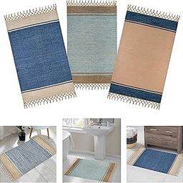 house of handmade Anti Slip Cotton rectangular Floor Mats 50X80 cm Multipurpose Door Mat for Bathroom, Bedroom, Kitchen etc. Machine Washable, Durable, Multiuse Decor Rugs Multicolor (Pack of 3)-image-47