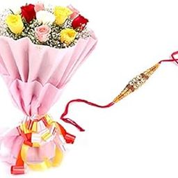 Floral Fantasy® Original Real Fresh Flower Bouquet For Rakhi Gift (Bunch Of 10 Mix Roses with one Rakhi)-image-76