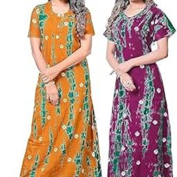 Women's Cotton Printed Maxi Nightgown Nighty for Women Ankle Length Night Dress - Pack of 2, Free Size (NGTD)-image-86