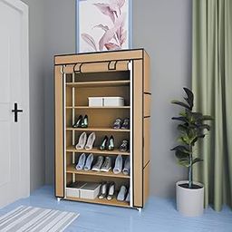 S C shoe Rack Shoe Racks,Shoe Storage Organizer Cabinet with Nonwoven Fabric Dustproof Cover,Space Saving Portable Closet Shoe Cabinet Tower (6 Layer) (Beige)-12