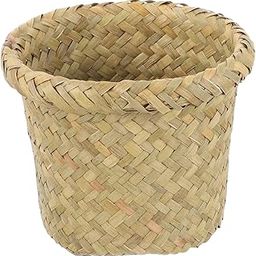 Levemolo Wastebasket Trash Can Rattan Baskets for Storage Boho Plant Pots Desktop Decor Small Trash Can Lidless Trash Can Rattan Garbage Bin Woven Trash Storage Basket Home Supply Office-14