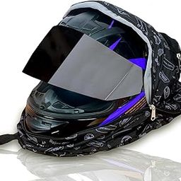 GUARDIANGEARS Sidekick Ligthweight Waterproof Fabric Foldable Helmet Bag Biker Backpack with Biker Print, Black-image-48