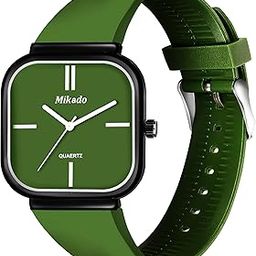 Square Case Analogue Watch, Black Silicon Strap, Classic Design for Men-image-15