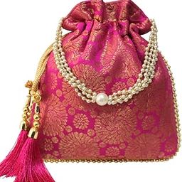 Brocade Potli Bag Purse With Pearl Handle Tassel Women’s Handbag Giveaways Festival-image-66