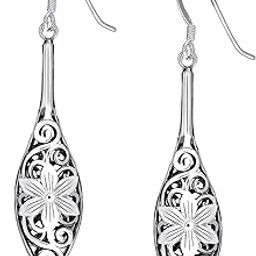 925 Sterling Silver BIS Hallmarked Antique Filigree Balinese Drop Dangle Earrings for Women and Girls-image-95
