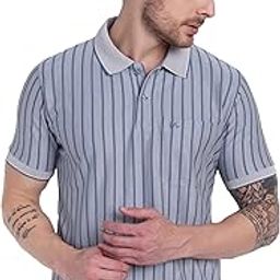 Men's Cotton Striped Polo T-Shirt, Half Sleeves, Beige-image-83