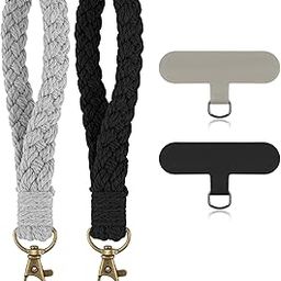 2 Pcs Phone Lanyard with Tether Adjustable Charms for Phone Case - Handwoven Lanyard for All Smartphones (Black and Grey)-54