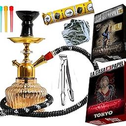 Premium Glass Hookah Set with Free Tongs, Charcoal, 2 Flavours, 40 cm Height (Gold Cutie 12 Inch)-image-61