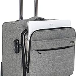 Overnighter Small Laptop Trolley | Pilot Cabin Luggage, Grey - 15.6Inch | Polyester Business Spinner Case with 3 Compartments, 360-Degree Rotatable, 4 Wheels Bag | Backpack for Men & Women-image-2