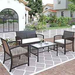 MJA FURNITURE Waterproof Outdoor Furniture | Outdoor Chair & Table Set | Wicker Sofa for Balcony, Garden 4 Seater | Patio Bistro Set-image-69