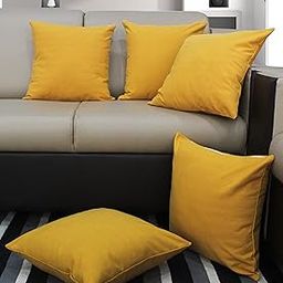 AIRWILL Cotton Plain Yellow Themed Cushion Covers for Cushions & Pillows (Yellow, Pack of 5)-19