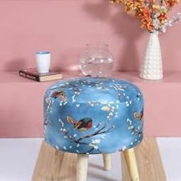 Smartkart Ottoman Pouffes Sitting Mudda Puffy Stool Dinning Chair for Living Room Dressing Makeup Table Pouffe Chair Sofa Type for Office Home Decor, Printed Stool, 16x16x17 Inch, Red Bird Balmy Blue-image-53