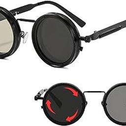 Adjustable Tint Rotating Polarized Round Sunglasses for Men Stylish, Anti Glare Lenses 1-11 Gear UV400 Protection Metal Goggles for Driving Beach Retro Branded Sun Glasses-image-71