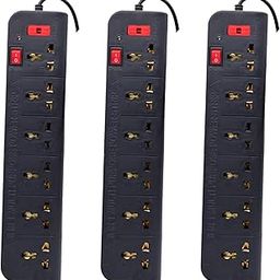 LAZYwindow Extension Board 6+1 with 230cm Wire Length 3 Pin (Black) Pack of 3-12