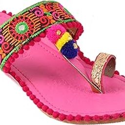 Rajasthani Jaipuri Work Kolhapuri Ethnic Womens Girls Ladies Slipper Flip Flop Pink-image-45