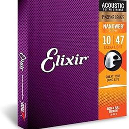 Elixir Strings Acoustic Phosphor Bronze Strings NANOWEB Coating, 6-String, Extra Light-30