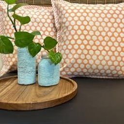 Cotton Canvas Cushion Cover, Decorative Pillow Cover Stylish Home Decor for Sofa and Bed, Hand Block Print, Orange Polka Dots Design (16x16 inches)-16