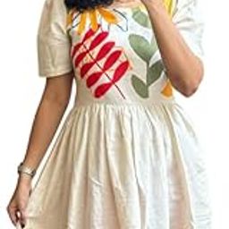 Floral Print Cotton Midi Dress, Short Sleeve, Off White with Yellow and Red Floral Pattern, Casual Fit-image-21
