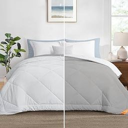 TSM BEDDING - Razzai Down Alternative Soft Quilted Reversible 300 GSM All Weather Comforter (90" x 100" Inches/228cm x 254cm) - Double Bed Comforters|Silver Grey/White-18