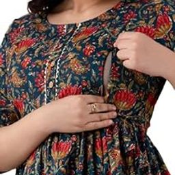 Women's Pure Cotton All Over Printed Kurti Gown Feeding Dress Maternity Gown Feeding Nighty Kurti-image-99