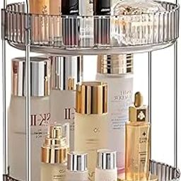 HOUSE OF VIPA 360° Rotating Makeup Organizer Box - Cosmetic Storage with Drawers, Plastic Makeup Holder Stand for Dressing Table, Lipsticks, Nail Polishes & Accessories (Light Gray, 2 layer)-image-94