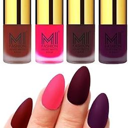 MI FASHION Smooth Finsh 9.9ml Velvet Matte Lacquer Nail Polish Combo Red, Neon Pink, Red Wine, Purple (Pack Of-4)-image-96