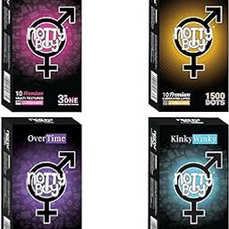 NOTTY BOY Multi Variety Condoms Combo - 3-In-One Ribbed Contoured Dotted, Super 1500 Dots, OverTime Climax Delay, Ultra Thin Condom For Men- Pack Of 4, 40 Count-37